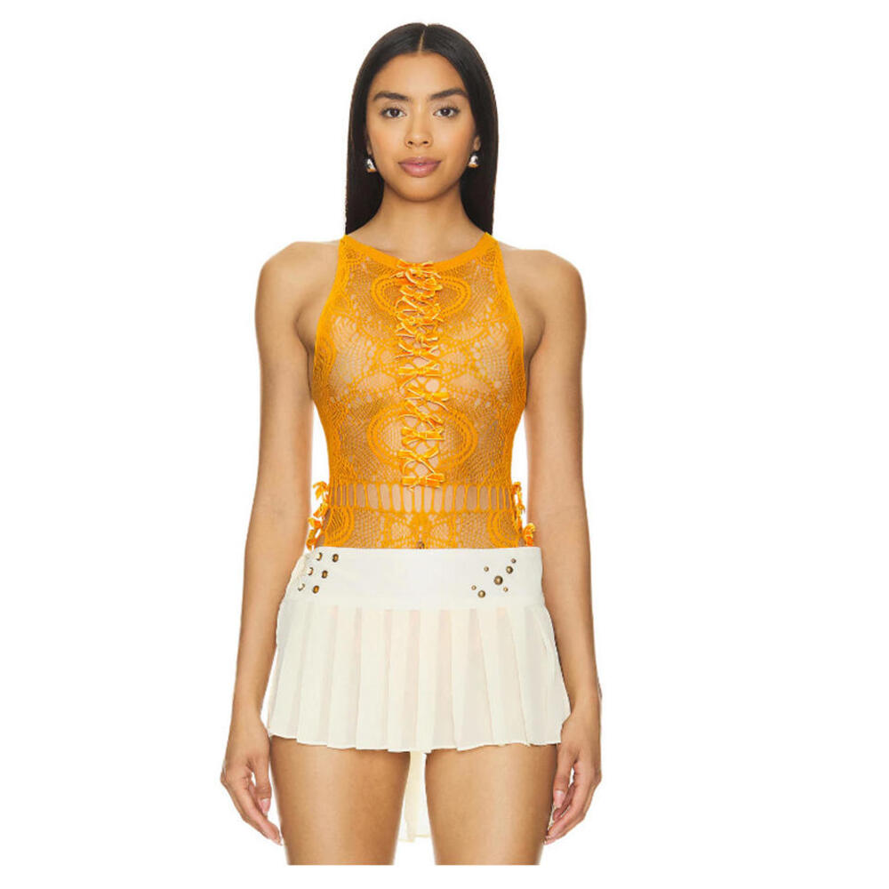Nodress x Roomservice888 Super Bowknot Lace Bodysuit Orange one size $142msrp